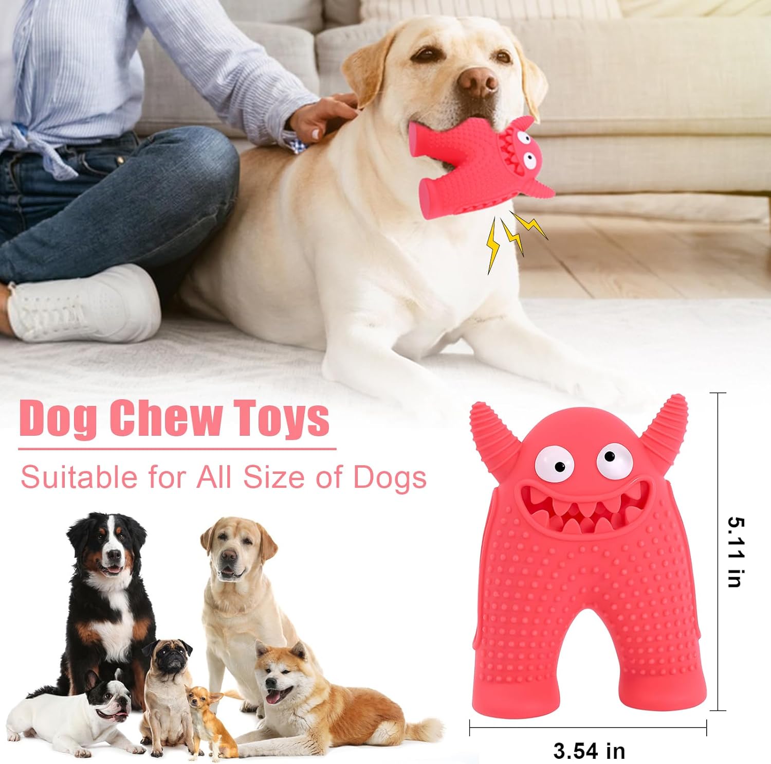 Squeaky Dog Toys For Aggressive Chewers,Durable Interactive Dog Chew Toy For Small Dogs,Natural Rubber Teeth Cleaning Puppy Treat Toys